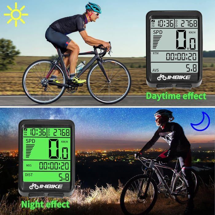 Compteur Vélo sans Fil,IP54 Compteur Kilométrique Vélo,Démarrage/Arrêt Automatique,Kilométrique de Vitesse et Odomètre de Route