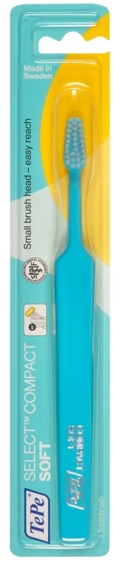 Brosse à dents TEPE Select Compact Soft avec une petite tête et un manche stable
