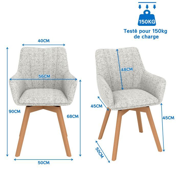 WAFTING 4er-Set drehbare Esszimmerstühle (360°), Armlehnen und Beine aus Holz, hohe Rückenlehne mit Fleece-Kissen. Beige.