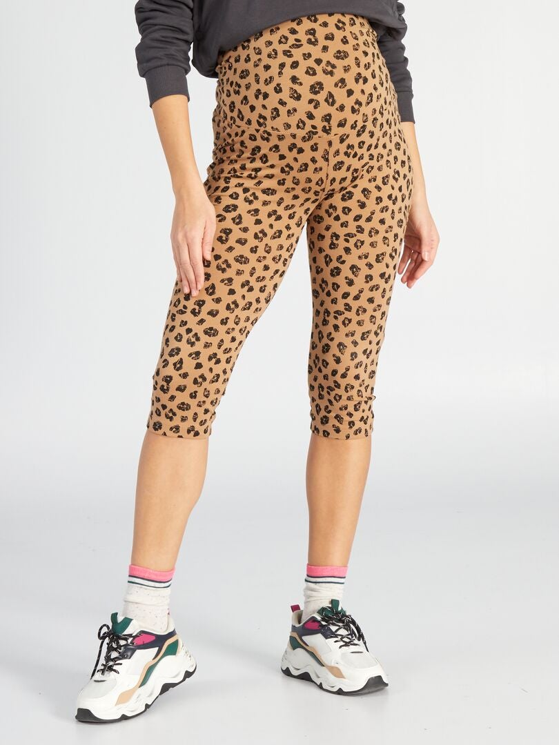 Calça de ciclismo para gestantes com estampa de leopardo - MARROM
