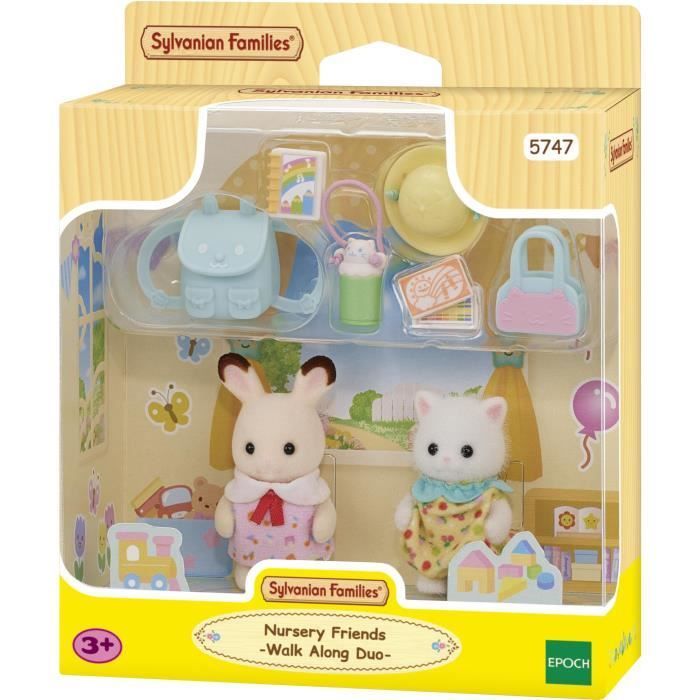 Dúo de bebés paseando - SYLVANIAN FAMILYES - 5747 - Conejo de chocolate y gato persa con accesorios