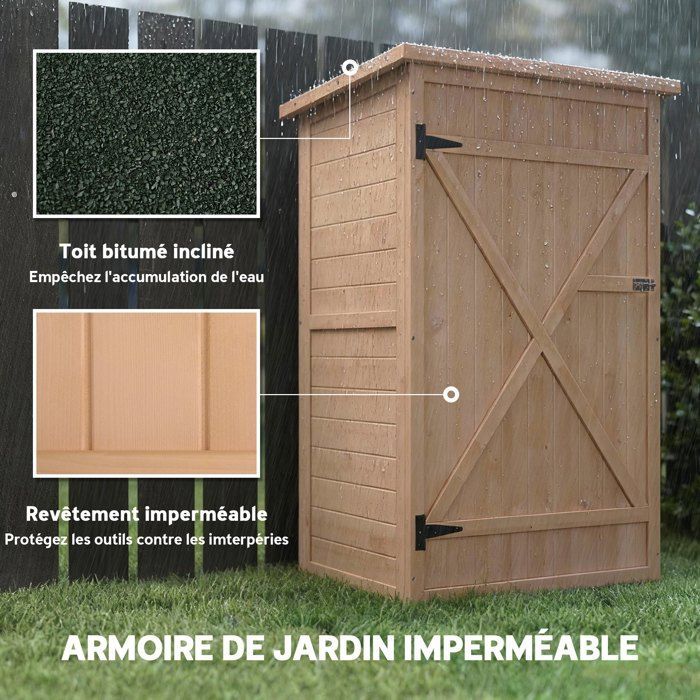 Casetta da giardino/ripostiglio attrezzi - Outsunny - tetto inclinato in bitume, porta con serratura - legno - 75x56x115cm - naturale