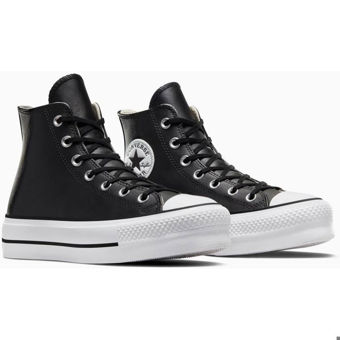 Basket - Converse Montante Platform - Noir - Adulte - Cuir - Lacets - Plateau