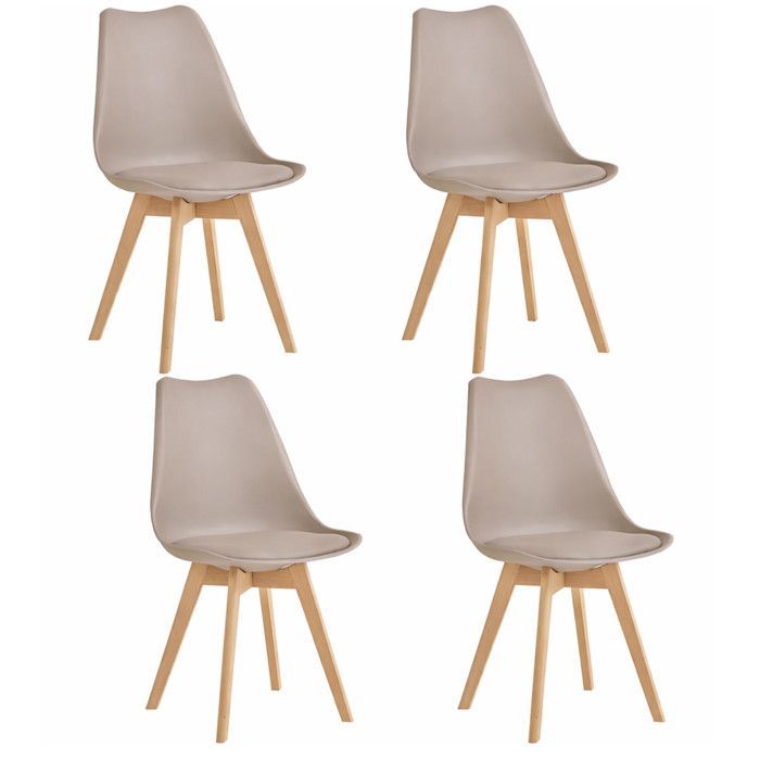 4 Chaises Tulipes Salle à Manger Scandinaves Bm Home Salle de Bureau, Pieds en Bois de Hêtre Massif, Couleur TAUPE
