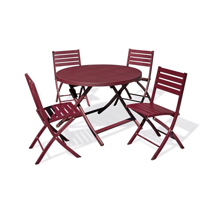 MARIUS 110 cm 4-persoons eethoek in karmijnrood aluminium