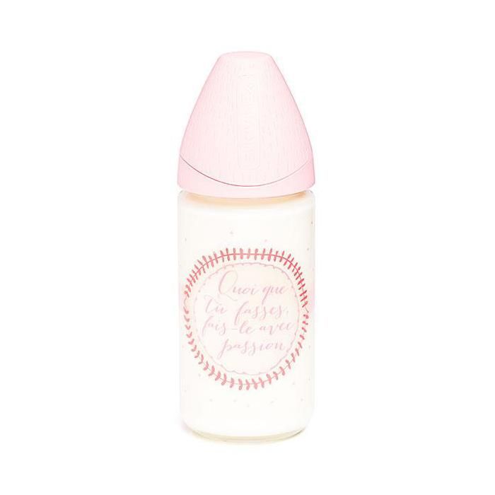 Suavinex Meaningful Life Glass Baby Bottle, Pink, Silicone Sleeve, 240ml