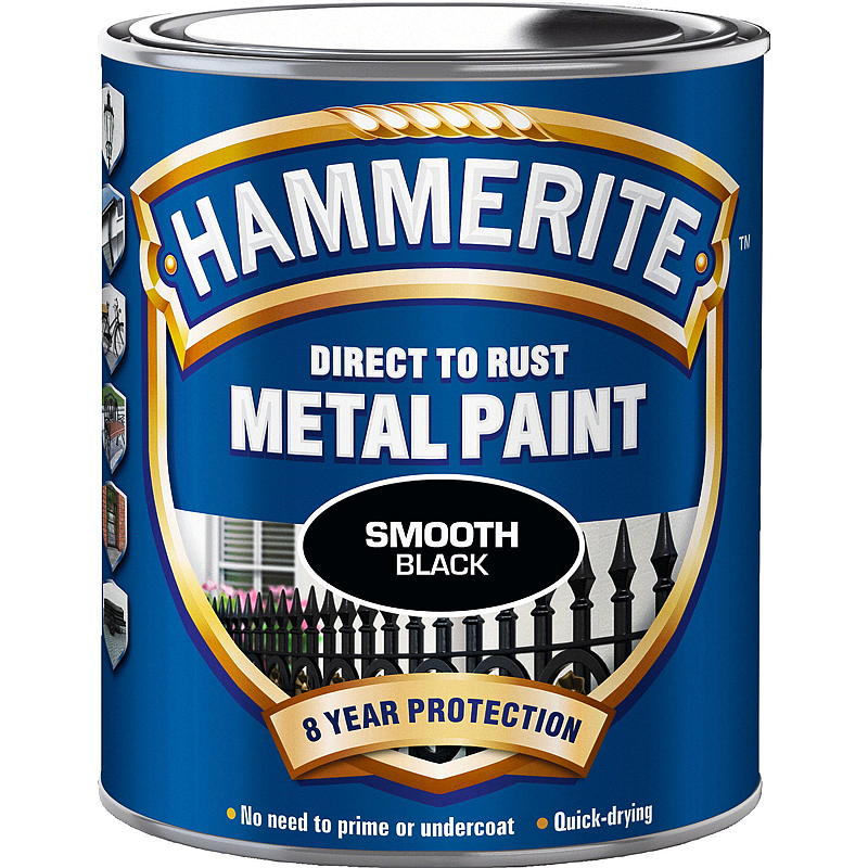 Vernice per metalli Hammerite liscia, nera, Hammerite