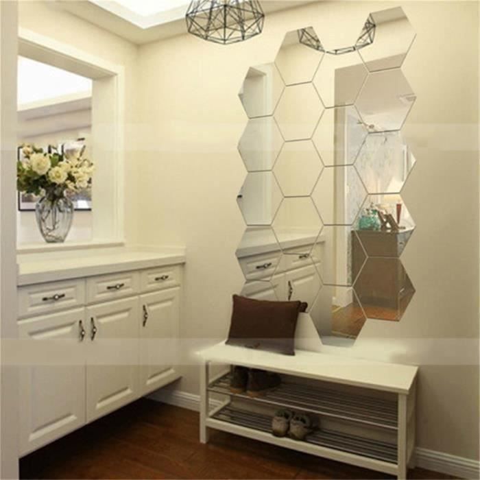 Adhesivos de pared acrílicos con efecto espejo hexagonal 3D - ZGEER - Plata - PVC - 126 * 110 mm