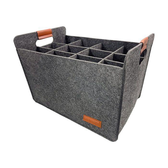 Bolsa portabotellas de vino de 12 compartimentos, color gris.