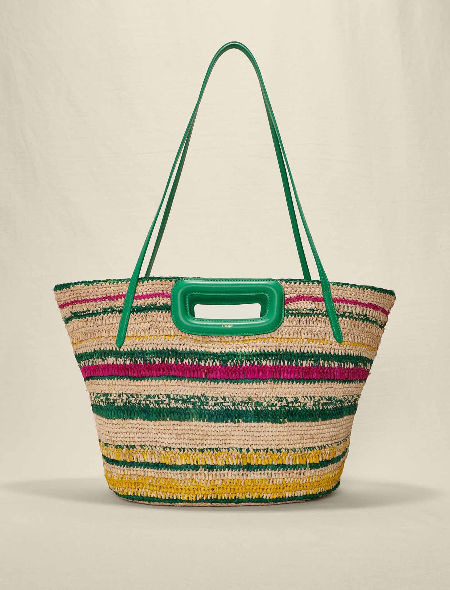 Raffia mand met strepen - Vert Casino