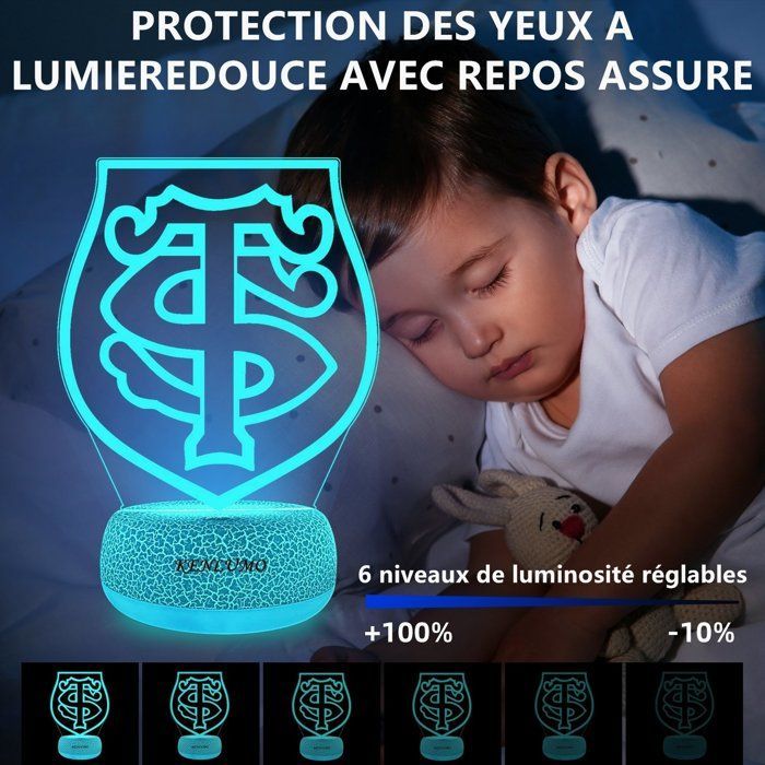 KENLUMO Veilleuse Rugby Stade Toulousain Lampe de chevet Noël Enfant Cadeau Lampe de nuit télécommande Changement de Couleurs