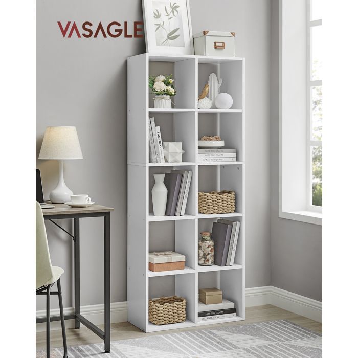 VASAGLE Boekenkast, Opbergrek met 10 Vakken, Kubusvormig Meubel, Kamerverdeler, Scandinavische Stijl, Wit