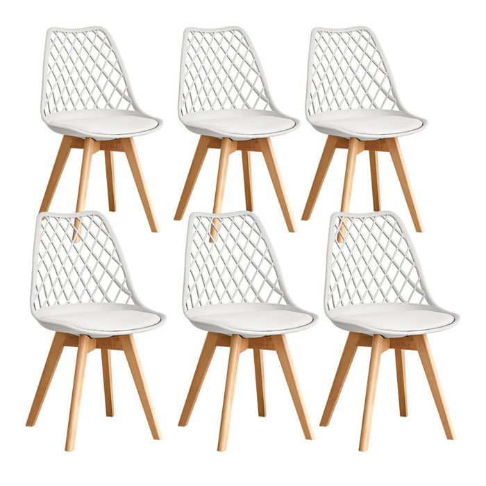 Set of 6 dining chairs - Scandinavian style (white), solid wood legs - openwork back
