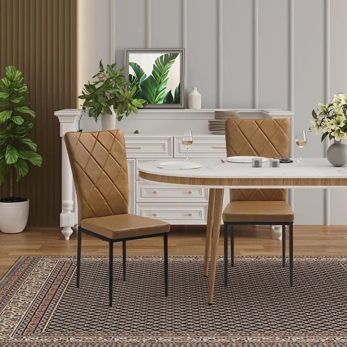WOLTU Set of 4 Dining Chairs, Vintage PU Leather Kitchen Chairs, Padded Seat, Metal Legs, Brown W0ATT0049-4