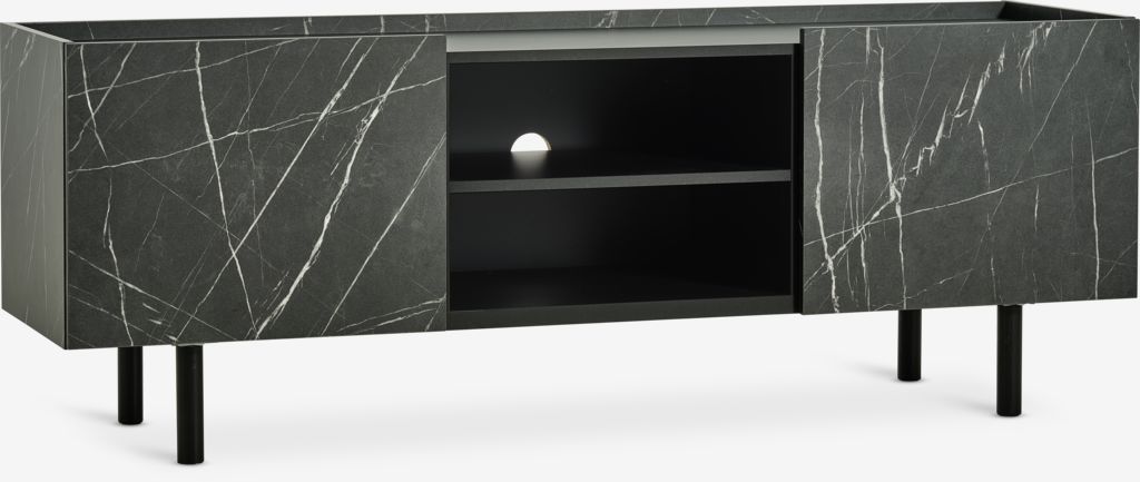 KRONDAL TV spintelė KRONDAL 2 durys marmuro imitacija/juoda