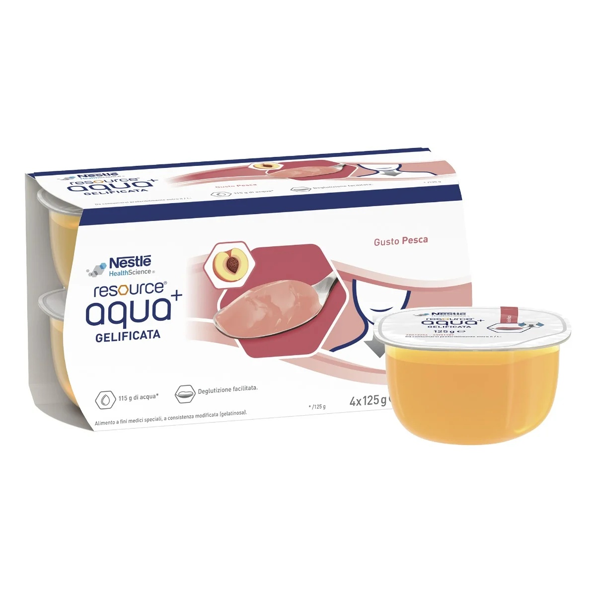 NESTLÉ Resource perzikgelwater 4 x 125 g voor slikproblemen