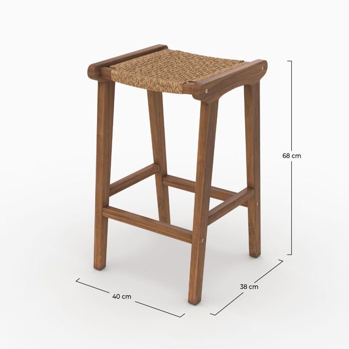 Tabouret pour îlot central 66 cm en teck vernis et tissage synthétique - Omaha - Rendez-Vous Déco