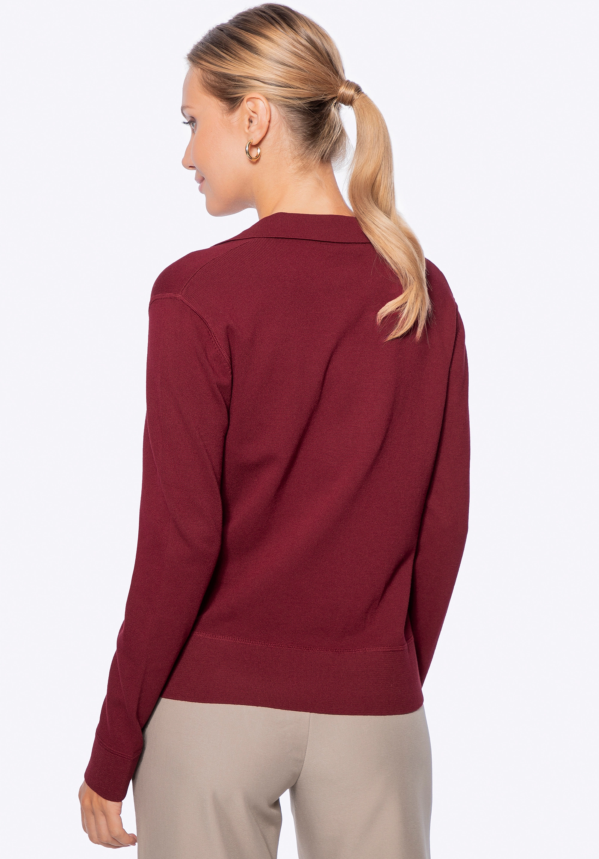 Sweter damski z dekoltem V-neck bordowy