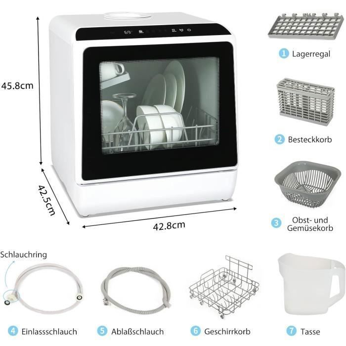 Mini lavavajillas independiente PULUOMIS con capacidad para 4 servicios, 6 programas, depósito de agua de 5 litros y pantalla LED, 42 cm.