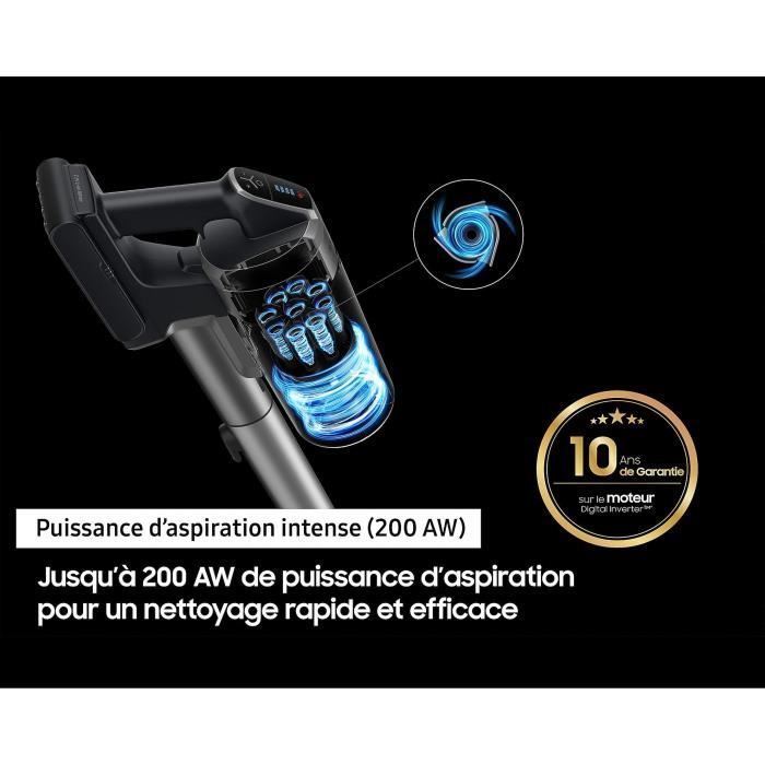 SAMSUNG Jet 75E Complete VS20B75CR5 - Aspiradora de mano inalámbrica - Potencia de 200 AW - Autonomía de 60 min - Base de montaje en pared - 3 cepillos