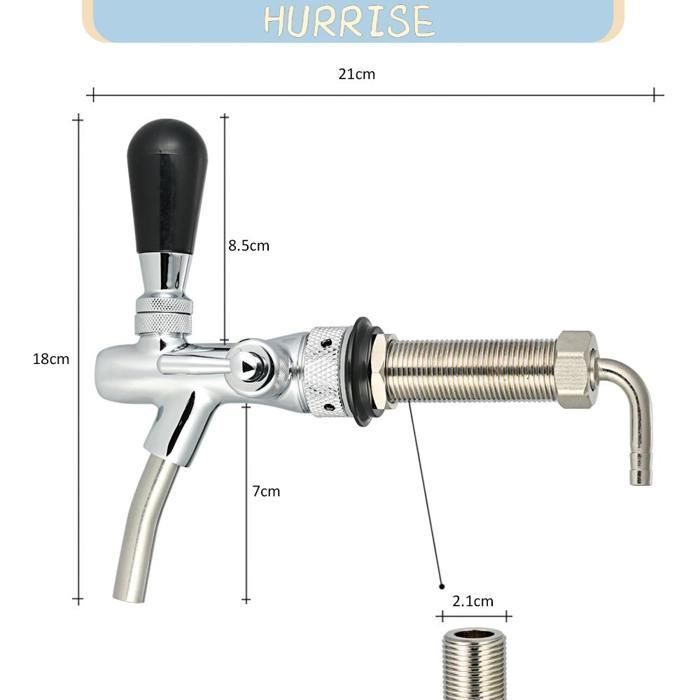 Rubinetto per fusto di birra Tbest con flusso regolabile, rubinetto per birra cromato con pressione regolabile, rubinetto a stelo fai-da-te (vuoto)