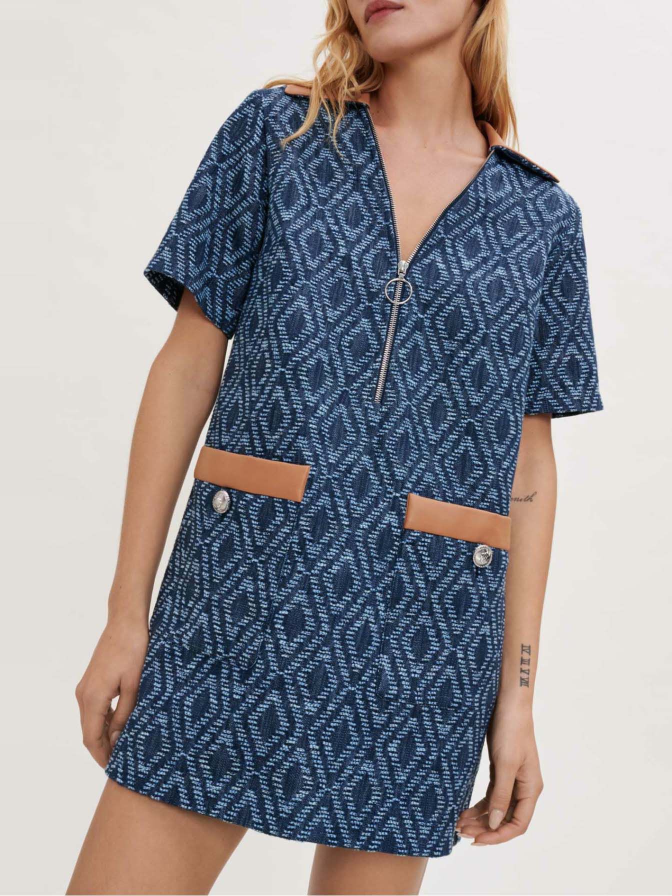 Rochie cu efect denim jacquard - Indigo