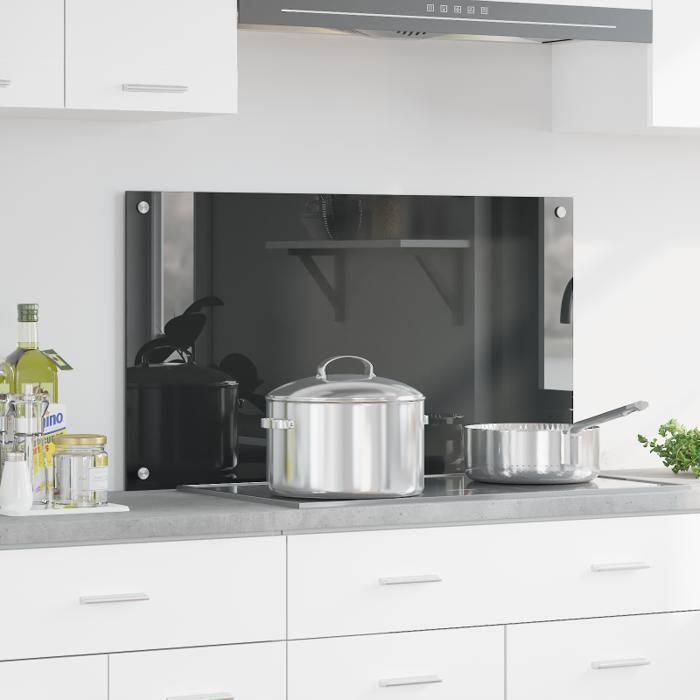 Crédence cuisine en verre trempé gris foncé 90 x 50 x 0,6 cm — résistante à la chaleur