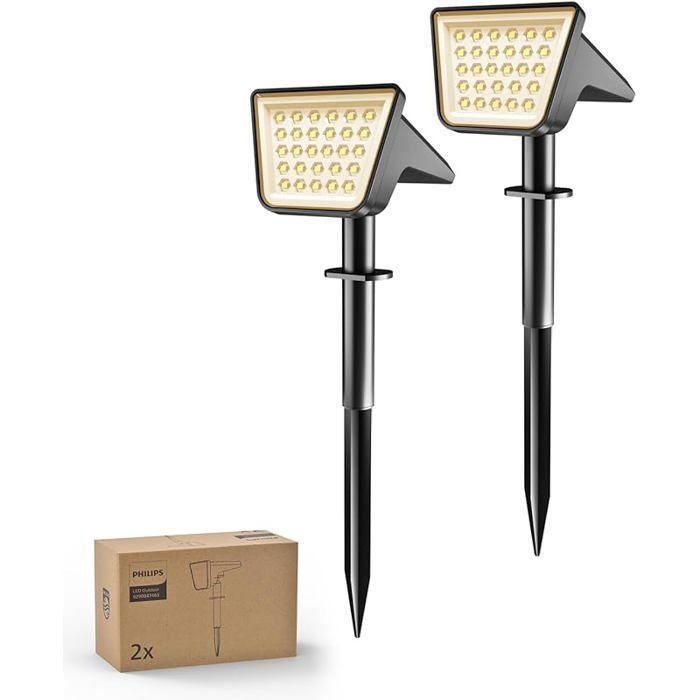 Juego de 2 focos solares exteriores impermeables con 28 LED, 3000K, iluminación paisajística para jardín.
