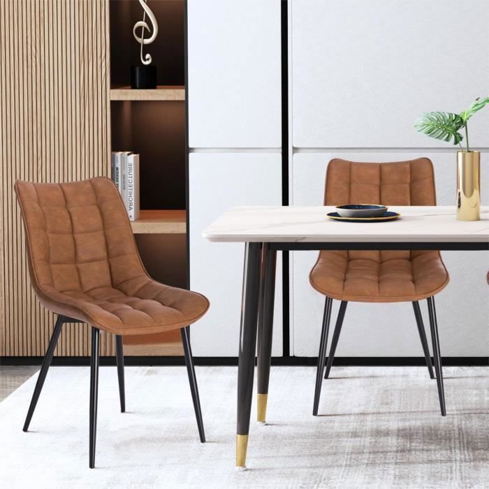 WOLTU 2x Chaises de salle à manger, Chaises de Cusine en Similicuir, pieds en métal, Brun Clair W0ATT0011-2