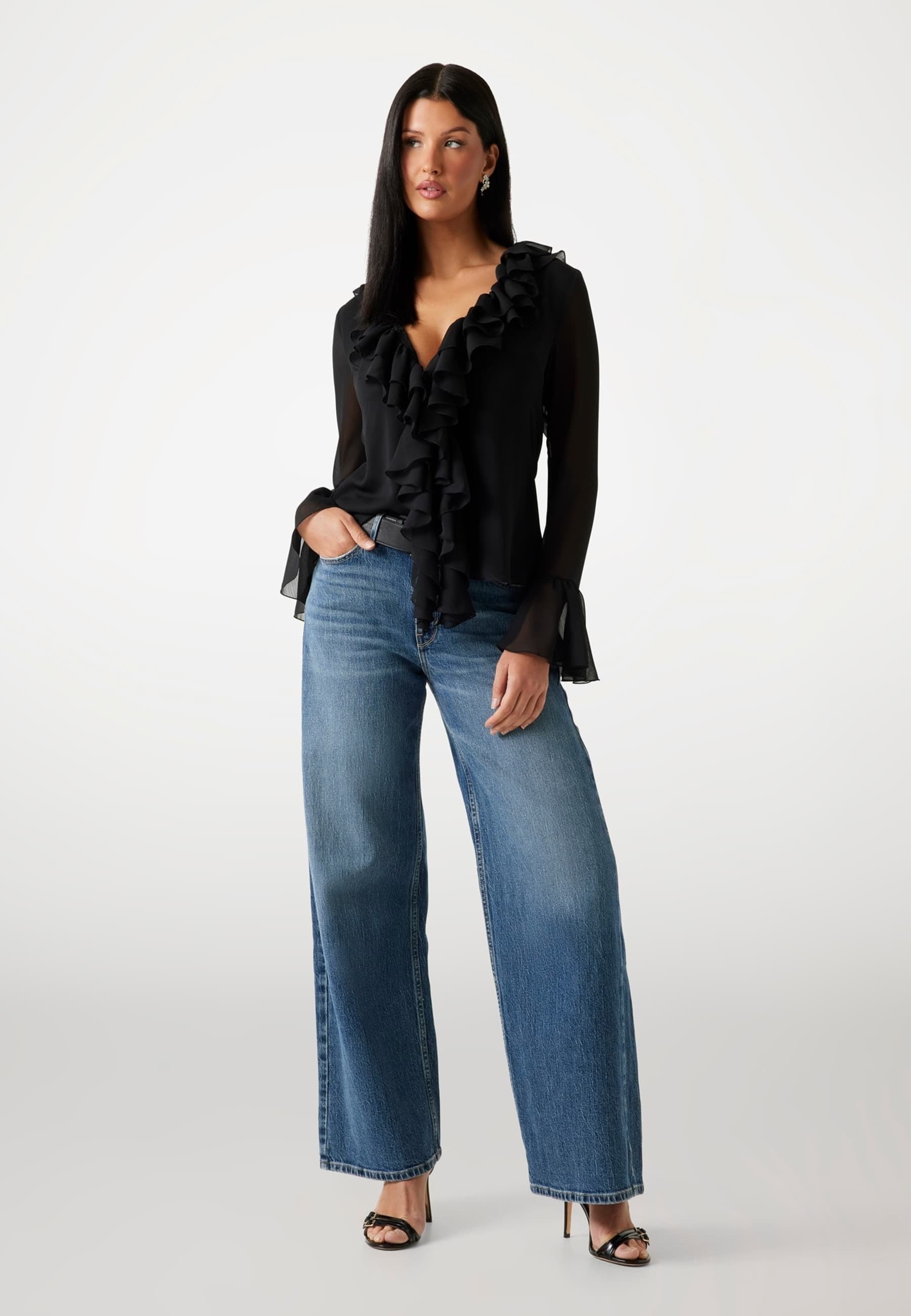 Guess RÜSCHEN - Top met lange mouwen - zwart