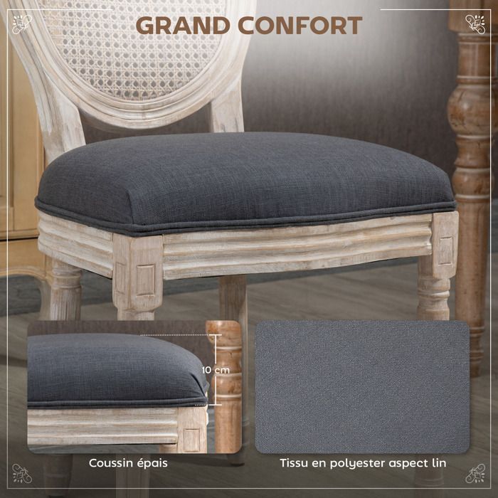 HOMCOM - Silla de comedor - Tejido de poliéster con tacto de lino - 49x56x96cm - Gris