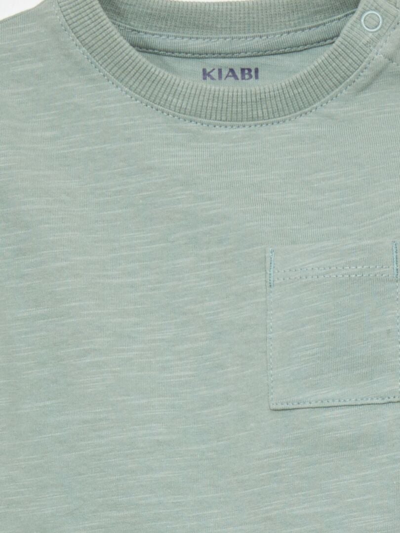 T-shirt met ronde hals en zakje - GROEN
