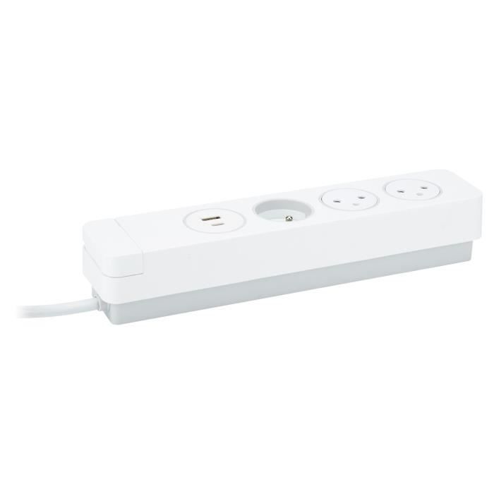 Bloco de tomadas OTIO Mantea com 3 tomadas Easyeject + 2 USB - 1,5 m - Branco