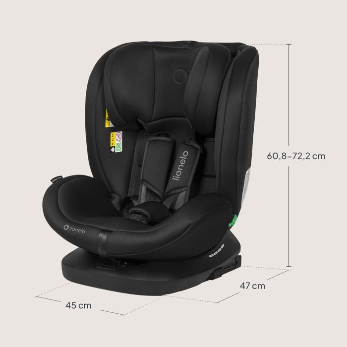 Silla de coche LIONELO Bastiaan i-Size 360° - Base giratoria - ISOFIX - 40-150 cm - 0 a 12 años - Reclinable - Grupo 0/1/2/3 - Gris