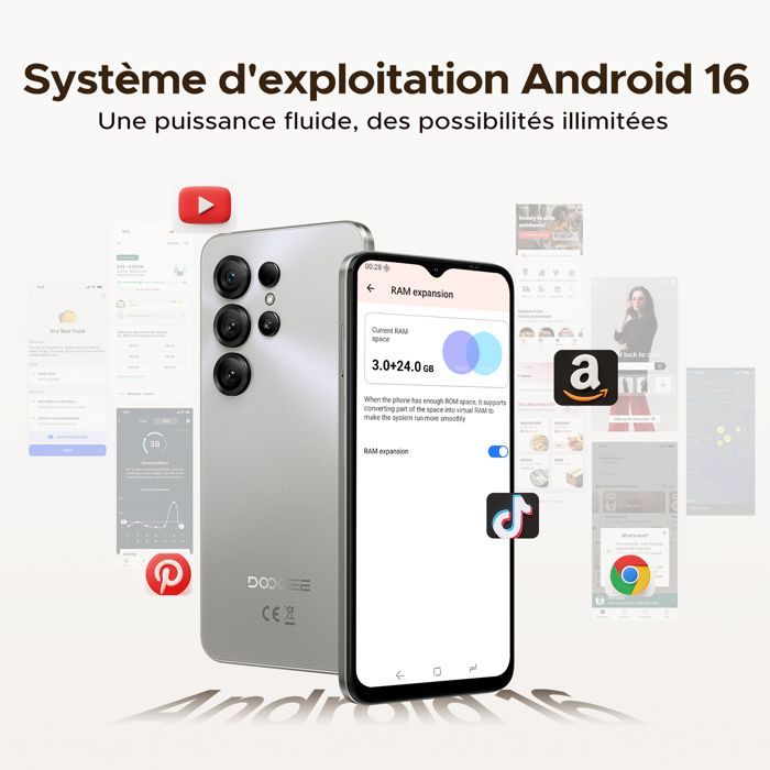 DOOGEE Note56 X Smartphone económico Android 16, 24 GB + 64 GB, pantalla HD+ de 6,56