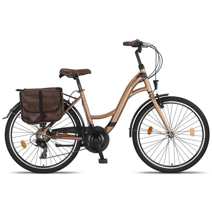 Un vélo de ville pour femme de 26-28 pouces avec cadre en aluminium [26 pouces, Or]
