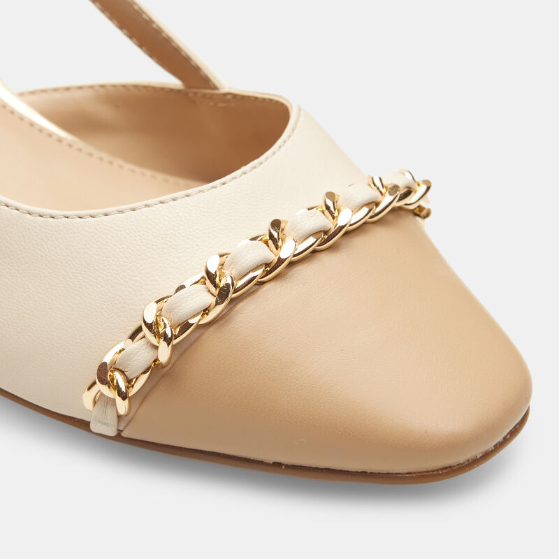 Damskie półbuty typu slingback z obcasem midi i łańcuszkiem