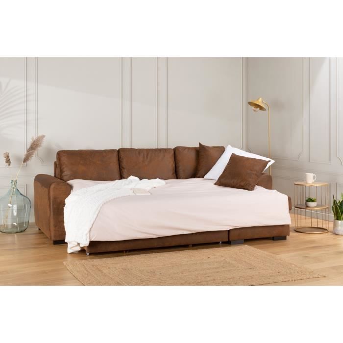 Divano letto angolare reversibile a 4 posti - Tessuto marrone vintage - L 244 x P 151 x H 90 cm - HAMILTON - Prodotto in Ucraina