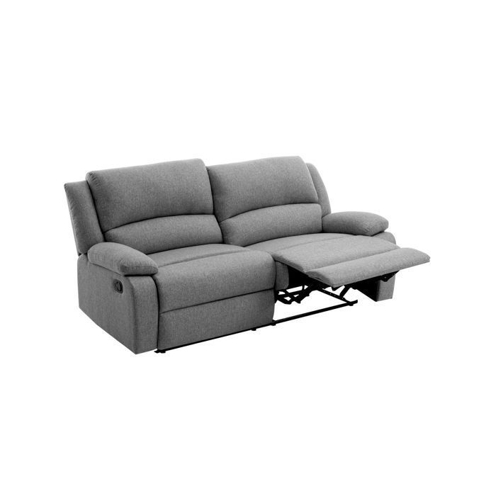 Canapé relax manuel 3 places avec 2 assises XXL LEO en tissu - Gris clair - L193 x P93 x H96cm - LOUNGITUDE
