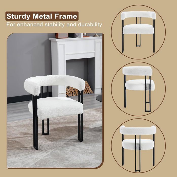WOLTU Set of 6 Dining Chairs, Chenille Lounge Chairs, Metal Legs, Modern Bedroom Armchair, Cream W0ATT0322-6