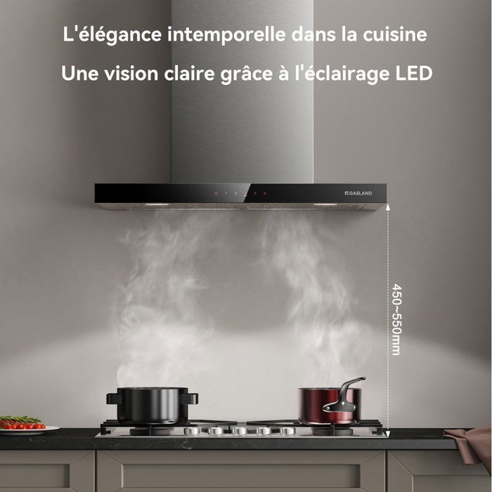 Hotte Aspirante - GASLAND - TR60SS - 60cm - 882m³/h - Commande Tactile 4 Niveaux