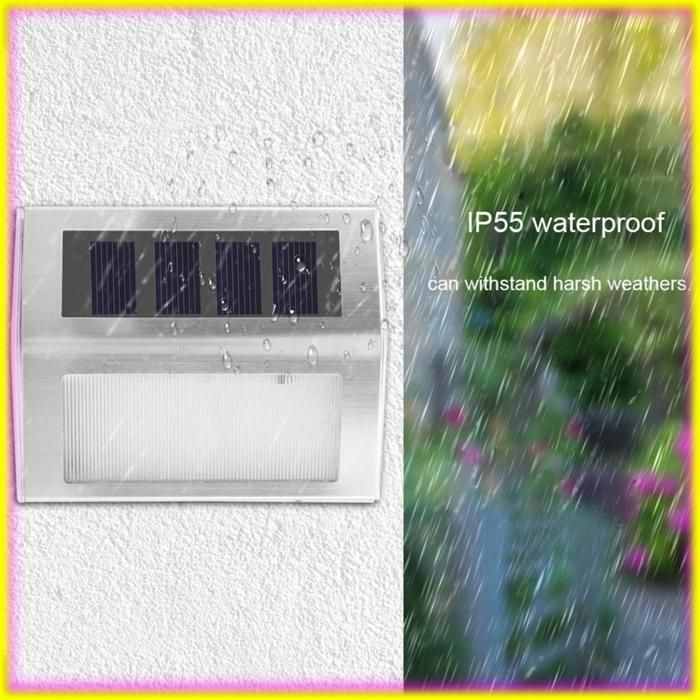 Aplique de pared solar EJ.life, 3 LED, acero inoxidable, alimentado por energía solar, luz para jardín, luz de bolardo, luz blanca.