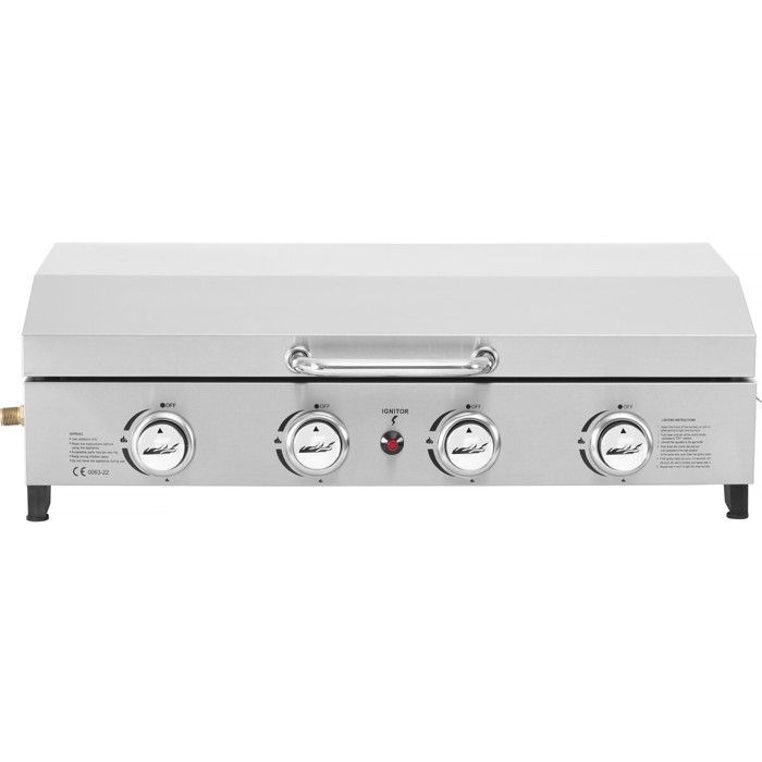 Stainless steel gas griddle with 4 burners and 