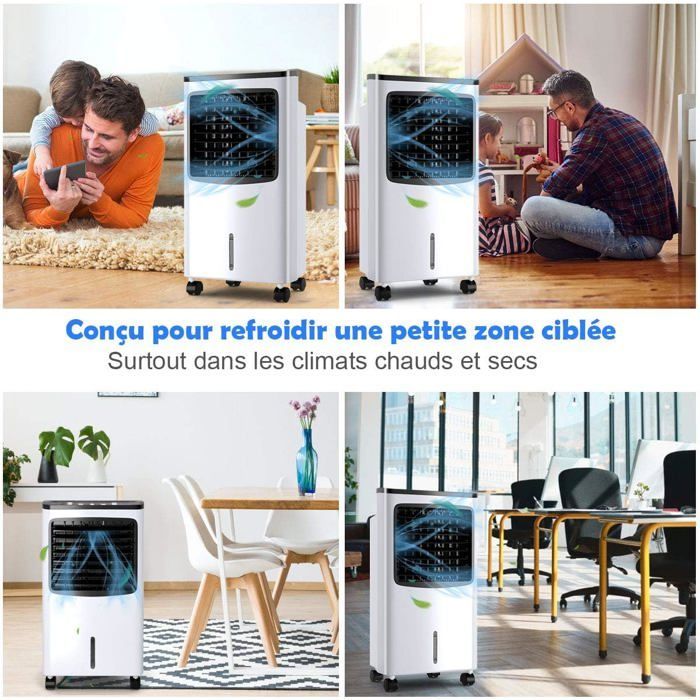 Aire acondicionado portátil COSTWAY de 8 litros y 75 W - Enfriador de aire con control remoto - Temporizador de 7,5 horas - Pantalla LED - Oscilación de 70° - 38 x 28,5 x 74 cm