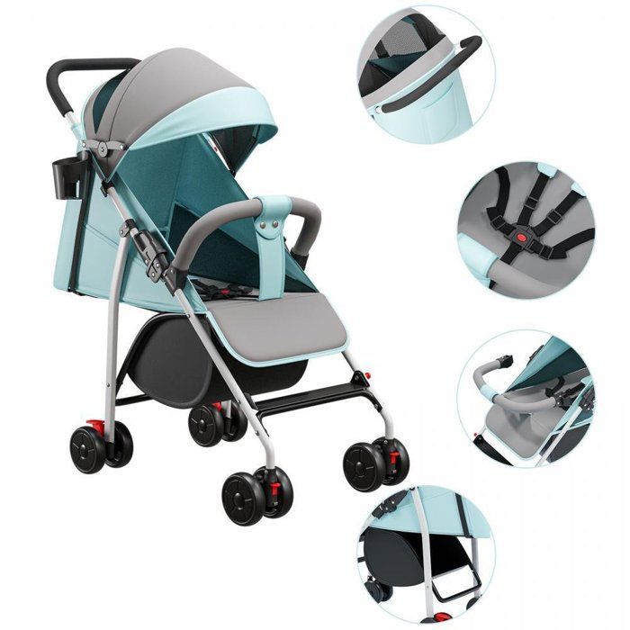 MIPAN Lightweight and Compact Baby Stroller for 0 Months to 3 Years - Foldable - Reclining Backrest - Child's Stroller - Blue