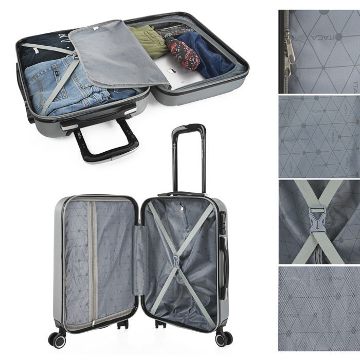 Maleta de cabina - ITACA - 71150 - Gris - 38x55x20 cm - 8 ruedas giratorias de 360°
