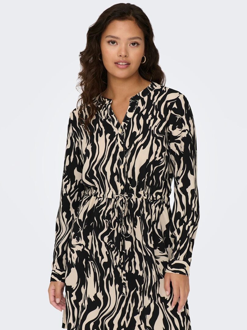 Korte jurk met V-hals - BEIGE