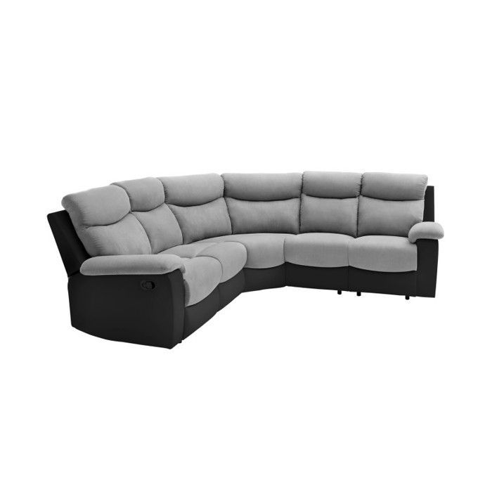 Sofá de canto OSCAR de 5 lugares em tecido bicolor - Cinza/Preto - L238 x P238 x A99cm - LOUNGITUDE