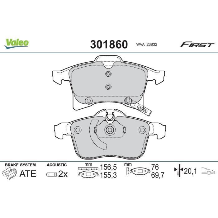 Pastillas de freno de primera gama para Opel Zafira - VALEO - 301860