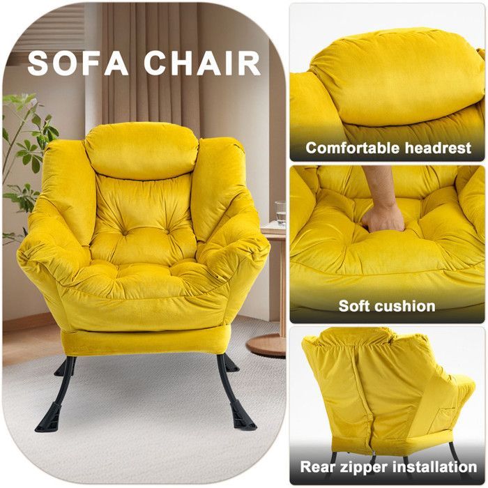 Fauteuil relax 75 x 80 x 85 cm, fauteuil à bascule en métal avec poches latérales, fauteuil d'allaitement minimaliste, jaune